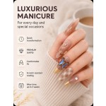 Nude‑Gold Gradient Iridescent Butterfly Press‑On Nails, Luxury Gold French Plaid Almond False Nails